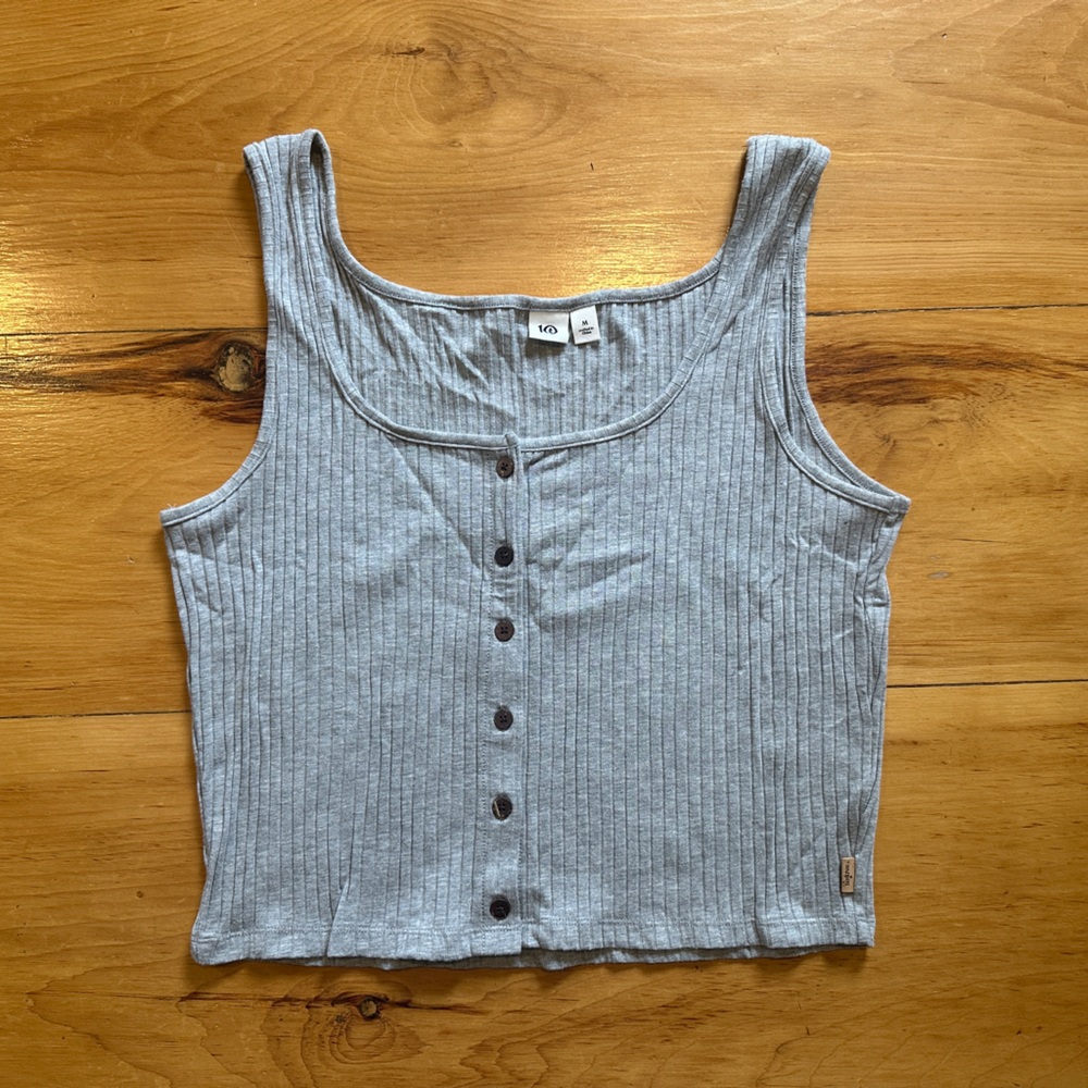 tentree Light Gray Ribbed Button-Front Tank Top